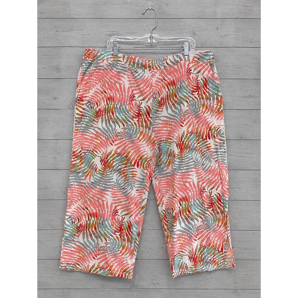 Denim & Co. Beach Jersey Wide Leg Crop Pants 3XP Pink Tropical Print Pull On